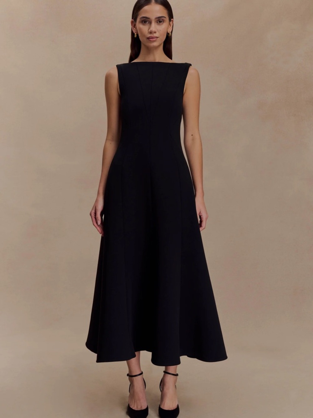MESHKI Callista Crepe A-Line Midi Dress - Black